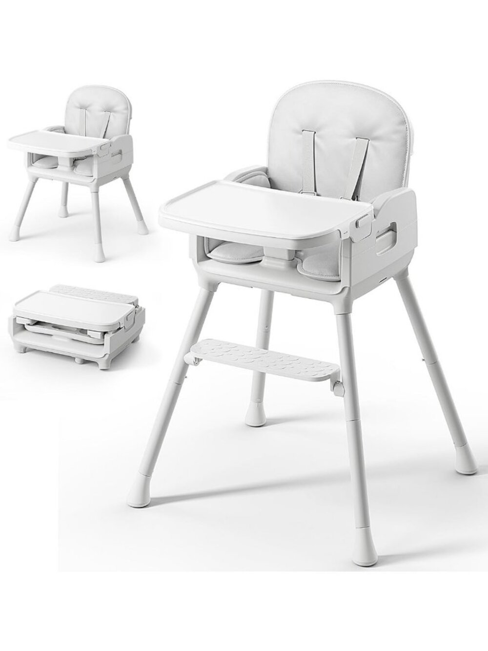 3-in-1 Portable Baby High Chair for Toddlers & Infants - Compact & Stylish Grey